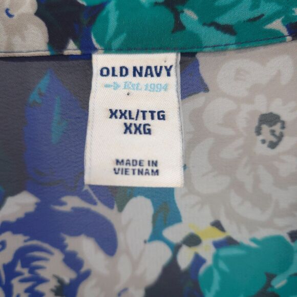 Old Navy floral semi-sheer chiffon button up top Size XXL blue long sleeve - Picture 3 of 6